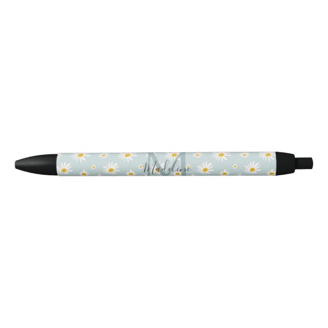 Stylo Noir Monogramme de script chic minimal daisy sarcelle (Devant)