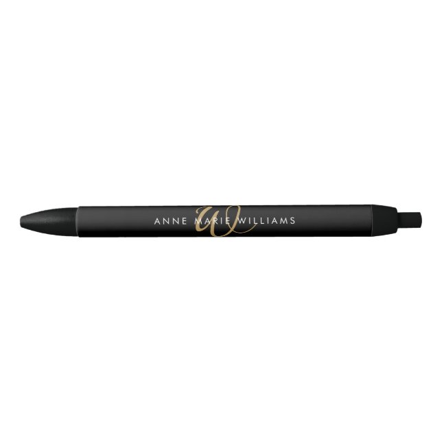 Stylo Noir Monogramme de script or noir moderne (Devant)