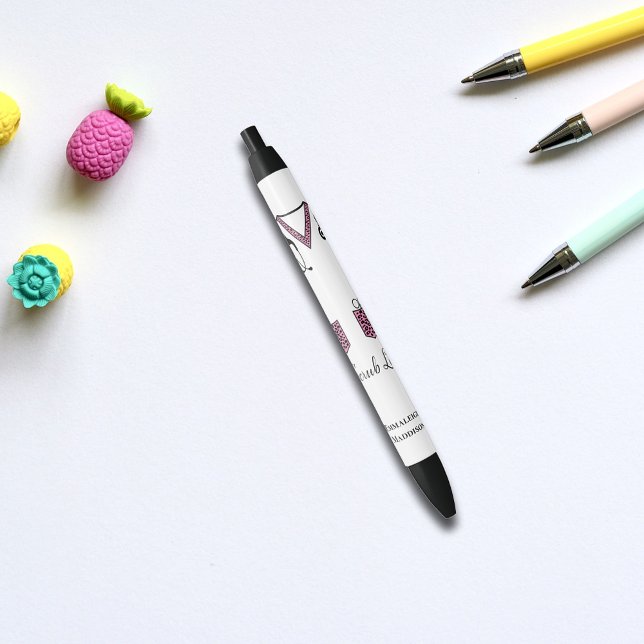 Stylo Noir Monogramme de vie de Motif rose (Créateur téléchargé)