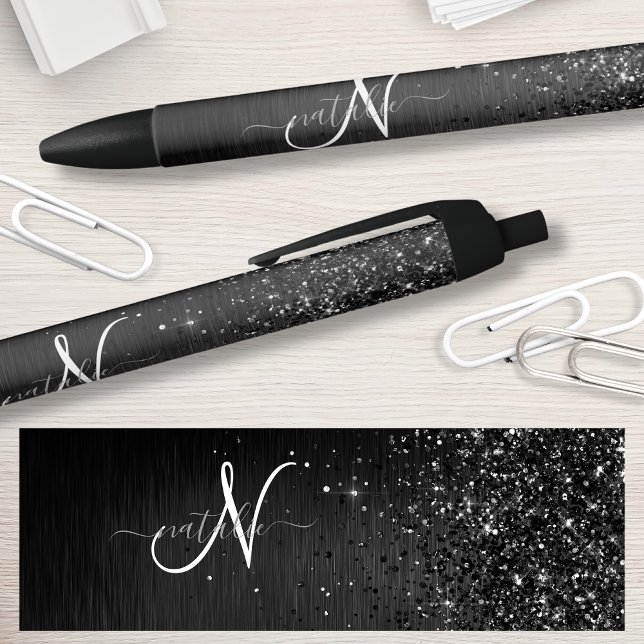 Stylo Noir Monogramme d'étincelle à Parties scintillant noire (Créateur téléchargé)