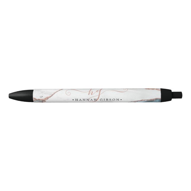 Stylo Noir Monogramme écriture sarcelle paillettes rose or ma (Devant)