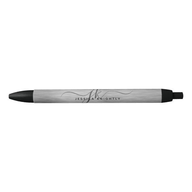 Stylo Noir Monogramme élégant en faux gris argent métallisé d (Devant)