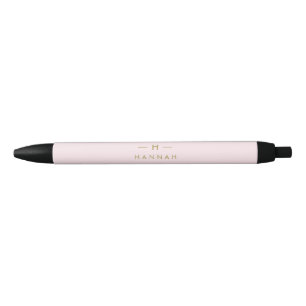 Stylo Noir Monogramme Élégant Minimal Rose Pâle et Or