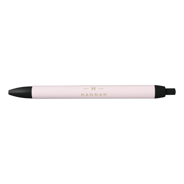 Stylo Noir Monogramme Élégant Minimal Rose Poudré et Or (Devant)
