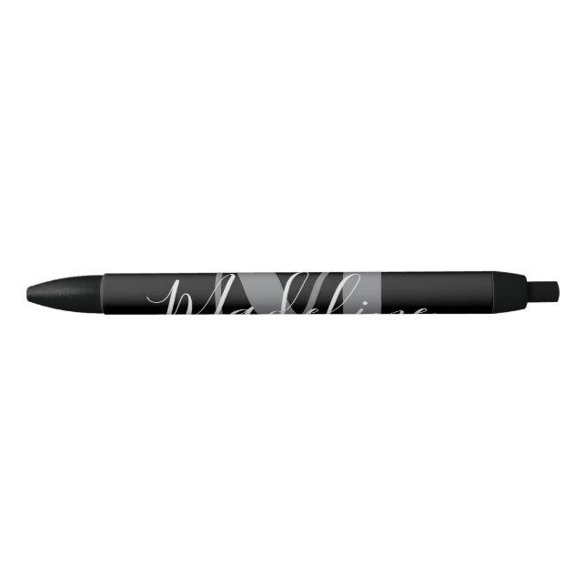 Stylo Noir Monogramme élégant noir et gris (Devant)