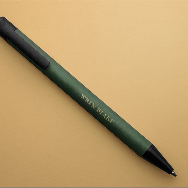 Stylo Noir Monogramme élégant vert foncé et or en écriture (Créateur téléchargé)