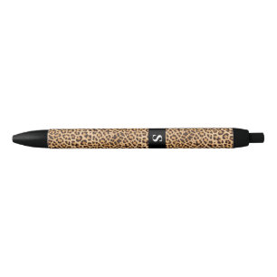 Stylo Noir Monogramme Empreinte de léopard mignon 