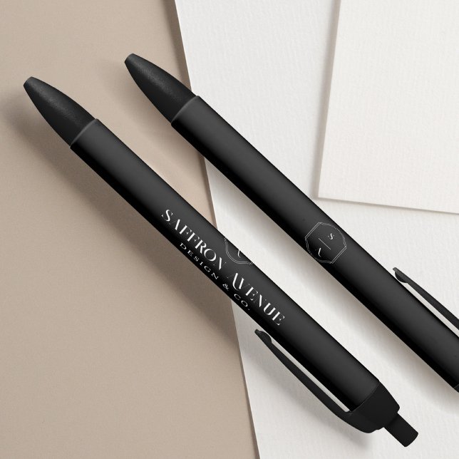 Stylo Noir Monogramme et nom personnalisés minimaux d'éléganc (Créateur téléchargé)