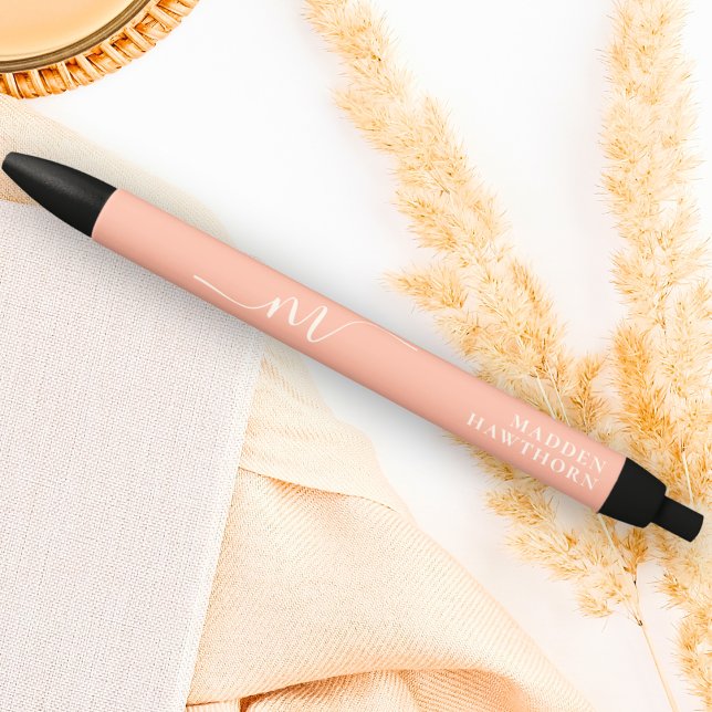 Stylo Noir Monogramme fillette Script Calligraphie Coral Blus (Créateur téléchargé)