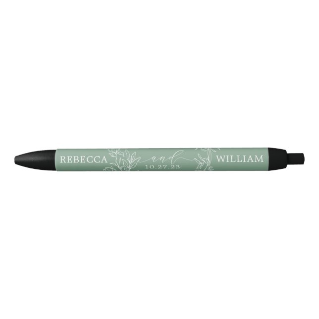 Stylo Noir Monogramme Fleurs sauvages floraux couronne écaill (Devant)