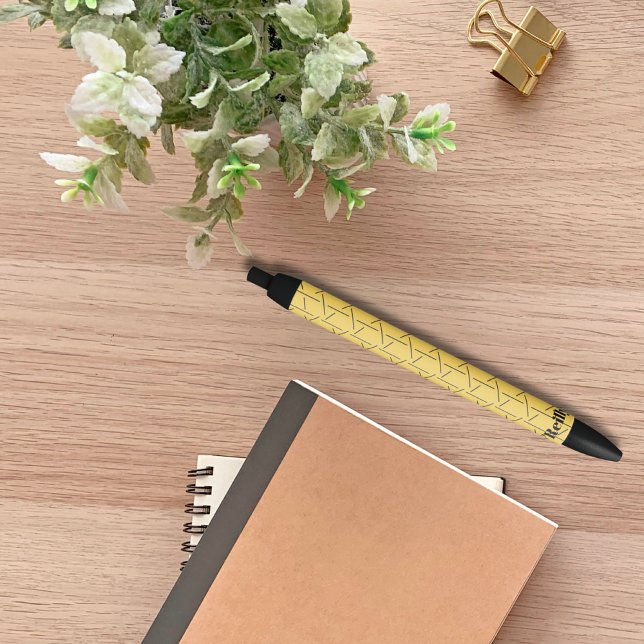 Stylo Noir Monogramme géométrique moderne jaune et noir (Créateur téléchargé)