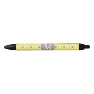 Stylo Noir Monogramme Gris et Diamants Jaunes Motif Ikat