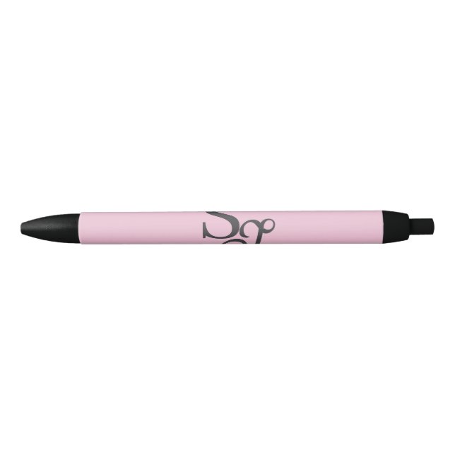 Stylo Noir Monogramme initial de script gris rose (Devant)