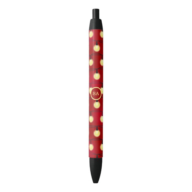 Stylo Noir Monogramme Joyeux feux de Noël Rouge (devant Vertical)