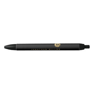 Stylo Noir Monogramme minimal en or noir
