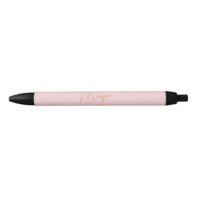 Stylo Noir Monogramme minimaliste rose script (Devant)
