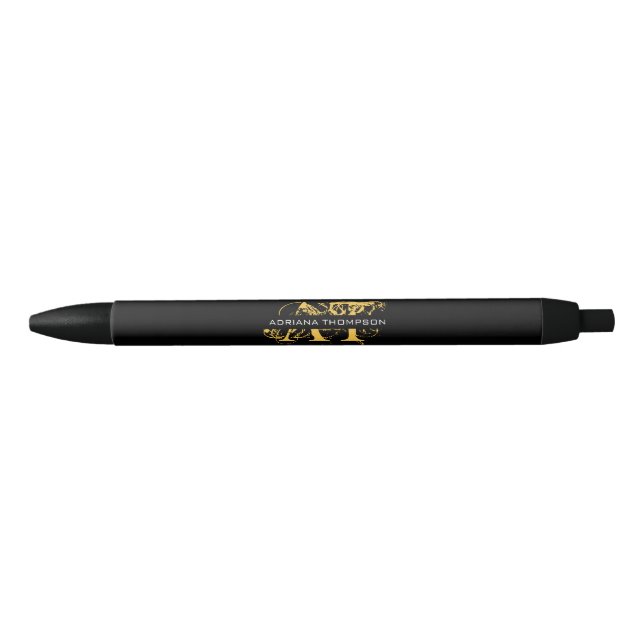 Stylo Noir Monogramme moderne en noir et or (Devant)