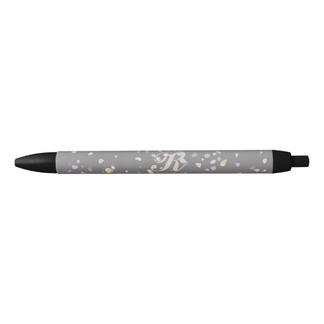 Stylo Noir Monogramme Moderne Gris Terrazzo (Devant)