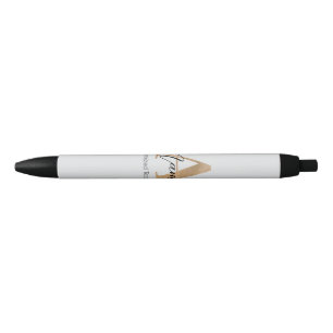 Stylo Noir Monogramme moderne Initiale A & Nom Personnalisé