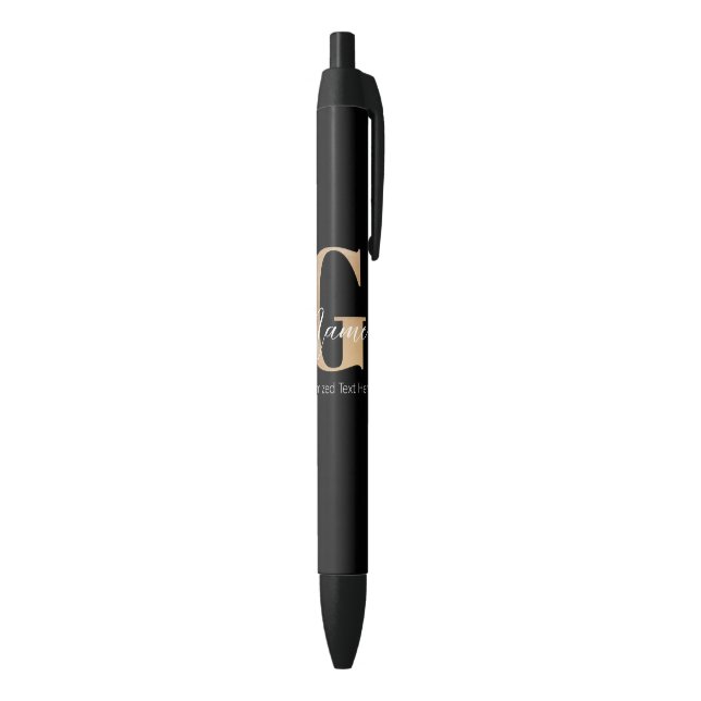 Stylo Noir Monogramme moderne Initiale G & Nom Personnalisé (Bas (Vertical))