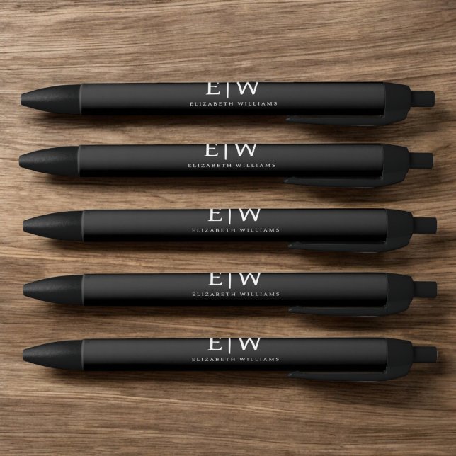 Stylo Noir Monogramme moderne minimaliste noir et blanc (Créateur téléchargé)