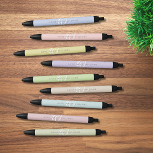 Stylo Noir Monogramme Moderne Rose Pâle Écriture Blanche