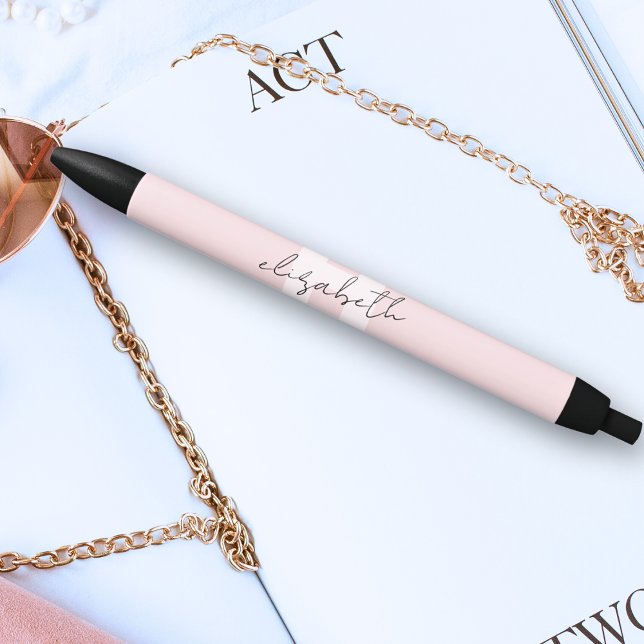 Stylo Noir Monogramme moderne Script Girl Blush rose initial (Créateur téléchargé)