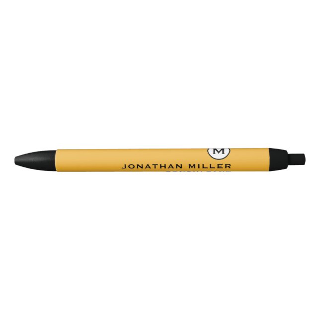 Stylo Noir Monogramme moderne tendance moutarde jaune (Devant)