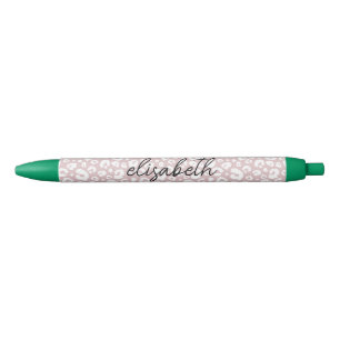 Stylo Noir Monogramme Motif de peau de léopard rose chic