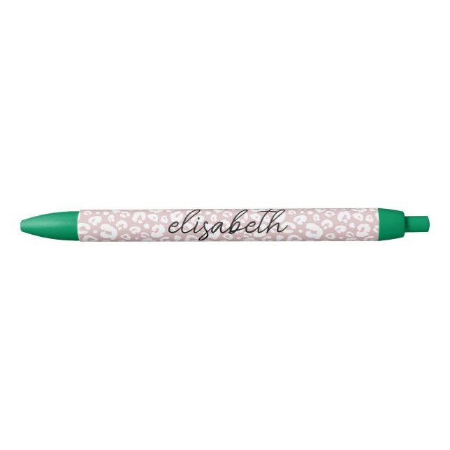 Stylo Noir Monogramme Motif de peau de léopard rose chic (Devant)