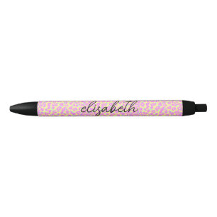 Stylo Noir Monogramme Motif de peau de léopard rose moderne