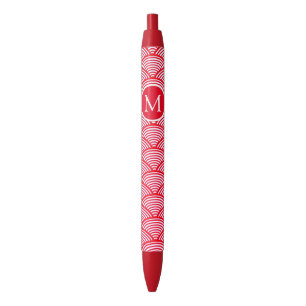 Stylo Noir Monogramme Motif de pétoncle rouge et blanc
