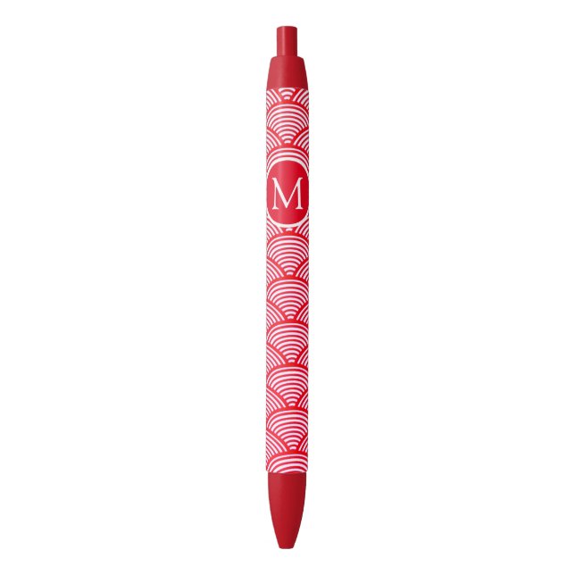 Stylo Noir Monogramme Motif de pétoncle rouge et blanc (devant Vertical)