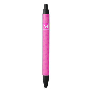 Stylo Noir Monogramme motif rose chaud cercles