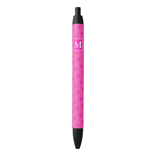 Stylo Noir Monogramme motif rose chaud cercles (devant Vertical)
