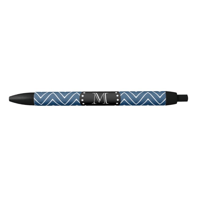 Stylo Noir Monogramme noir du motif | de Chevron de bleu (Devant)