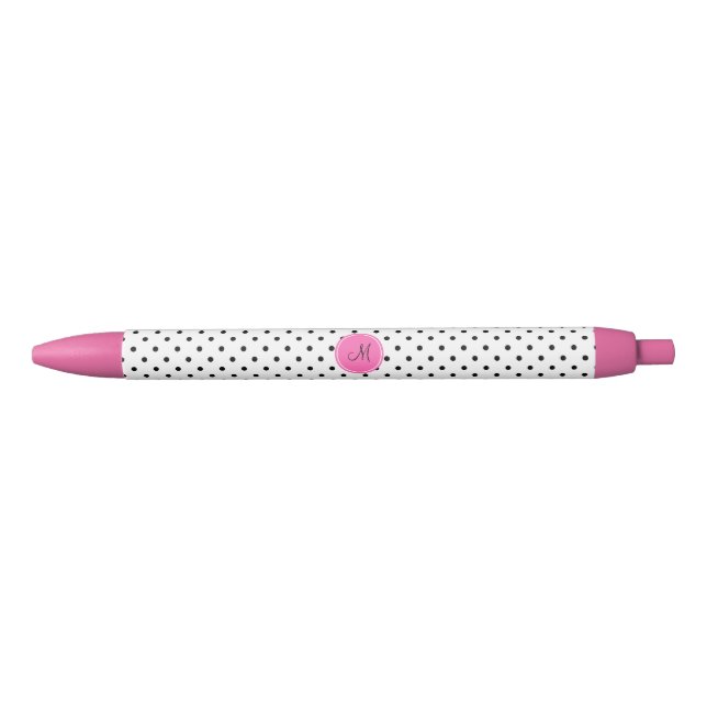Stylo Noir Monogramme noir et blanc Polka point avec rose cha (Devant)
