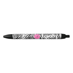 Stylo Noir Monogramme noir et blanc Zèbre Impression avec ros