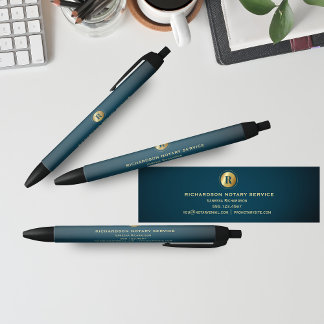 Stylo Noir Monogramme noir vert et or Promo d'affaires notair