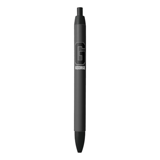 Stylo Noir Monogramme Personnalisé Noir Blanc Pour Lui (devant Vertical)