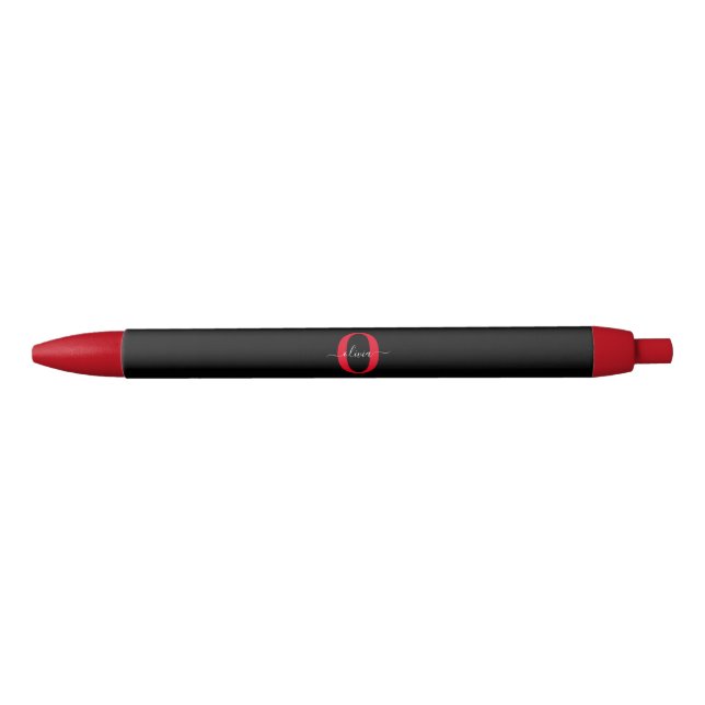 Stylo Noir Monogramme personnalisé Nom du script Noir Blanc R (Devant)