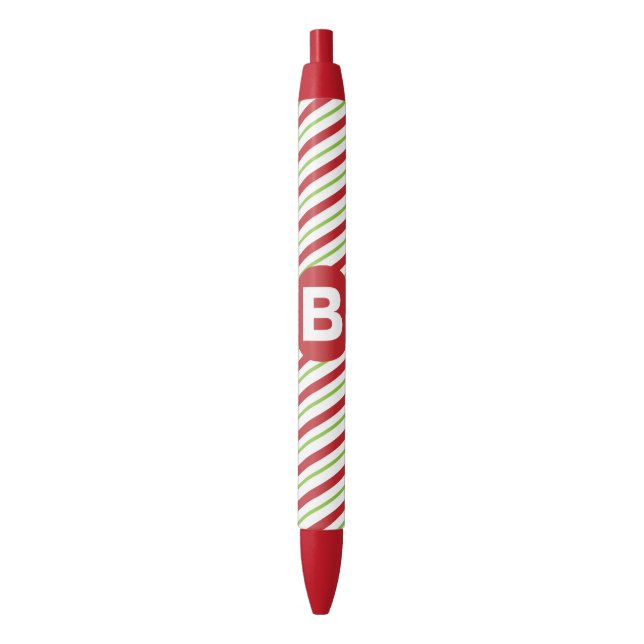 Stylo Noir Monogramme rayures diagonales rouges et vertes (devant Vertical)