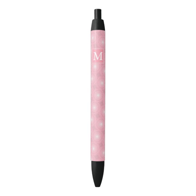 Stylo Noir Monogramme rose cercles motif (devant Vertical)