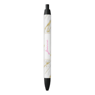 Stylo Noir Monogramme Rose Et Pierre Marbre blanc