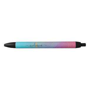 Stylo Noir Monogramme Script Violet Rose Multicolore Rayures