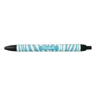 Stylo Noir Monogramme Turquoise rayé Zèbre motif tendance