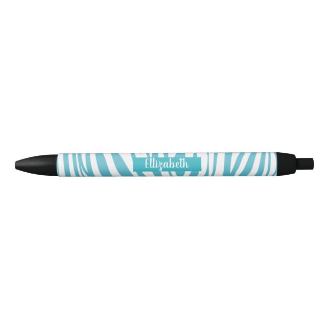 Stylo Noir Monogramme Turquoise rayé Zèbre motif tendance (Devant)