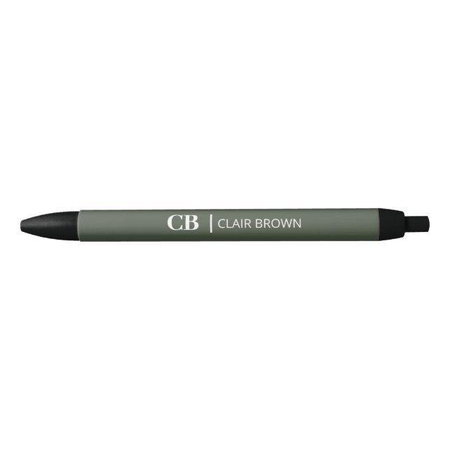 Stylo Noir Monogramme vert forêt élégant moderne (Devant)