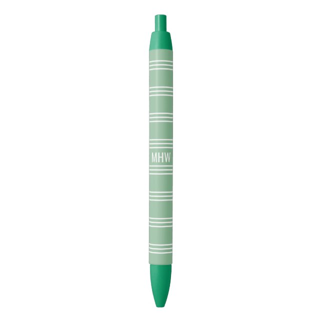 Stylo Noir Moss Green Stripes modèles monogrammes personnalis (devant Vertical)