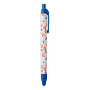 Stylo Noir Motif à fleurs moderne orange et bleu